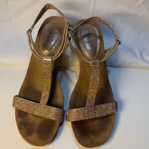 Style &Co Mulan Size 6 Gold Bronze Sequin Wedges Festive Wedding Guest Fancy